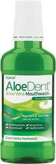 Close-up of Aloe Dent mouthwash bottles in a 2-pack