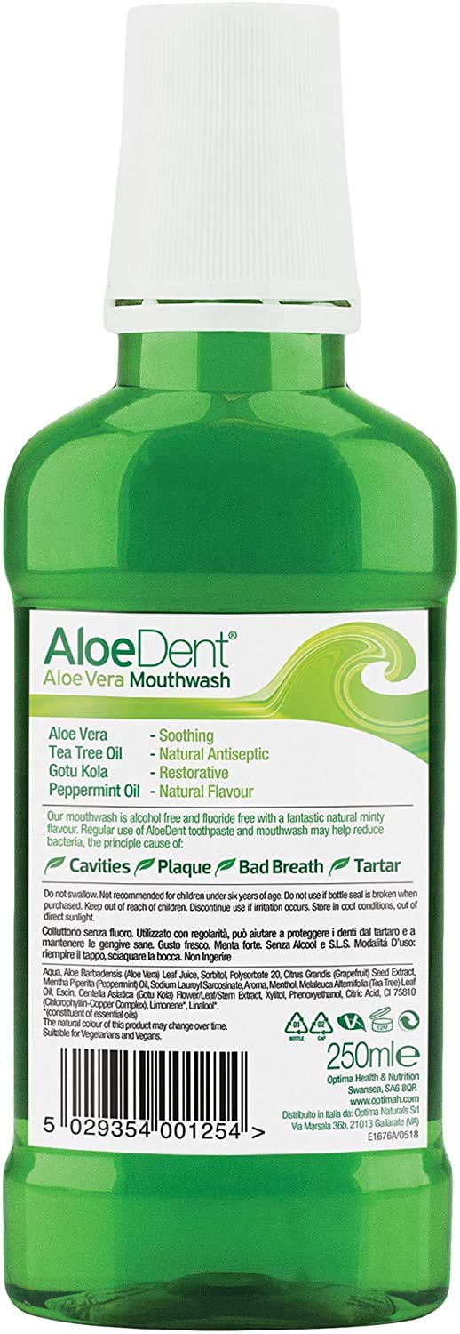 Aloe Dent Mouthwash 250ml 2-pack packaging and bottles