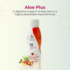 Close-up of Aloe Plus digestive support bottle