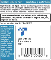 Supplement facts panel for ALP High-3 TAG Omega-3 fish oil