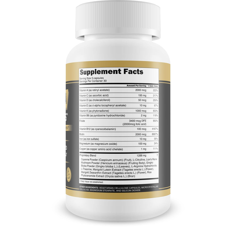 Close-up of Alpha Capsules pills showing ingredients like L-Arginine and Ginkgo biloba