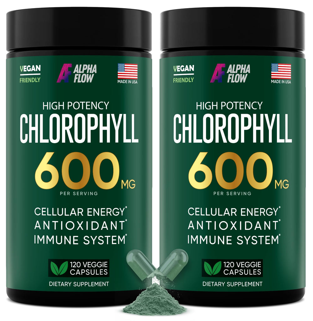 Alpha Flow 2-pack chlorophyll capsules bottle on white background