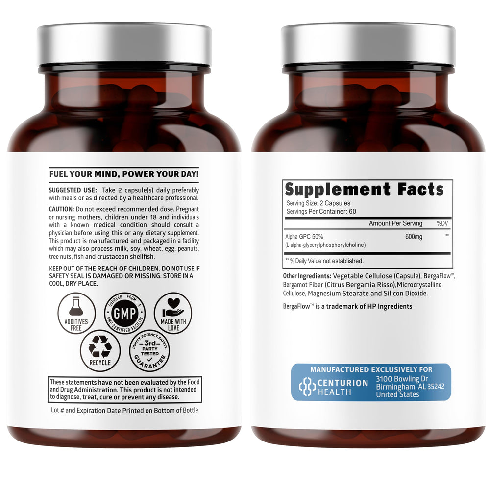 Alpha GPC 600mg capsules for focus and memory enhancement