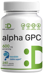 Hero image: Alpha GPC 600mg per serving bottle with 240 capsules