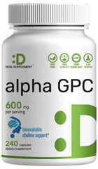 Hero image: Alpha GPC 600mg per serving bottle with 240 capsules