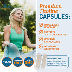 Alpha GPC capsules inside a bottle