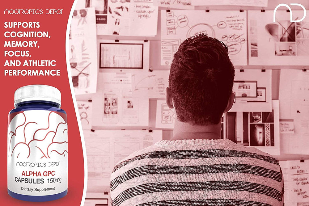 Packaging with bottle and box of Alpha GPC capsules