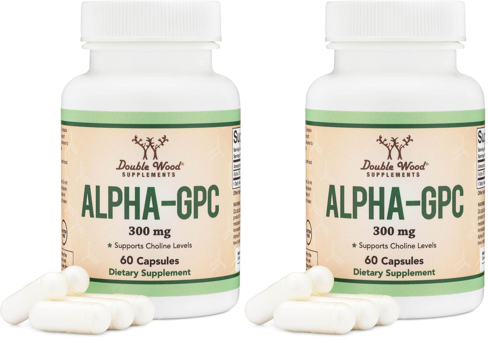 Double Wood Alpha GPC Choline brain supplement bottles (Pack of 2)