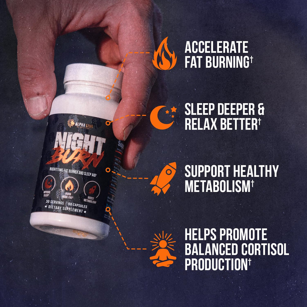 ALPHA LION Night Burn bottle – back view with information