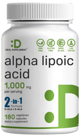 Front label of Alpha Lipoic Acid 1000mg bottle