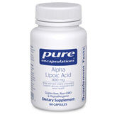 Front of Pure Encapsulations Alpha Lipoic Acid 400 mg bottle