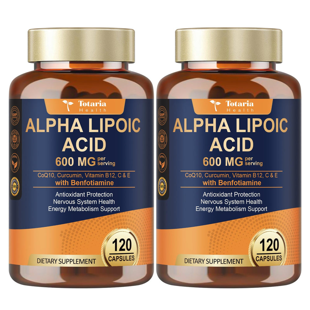 Hero image showing Alpha Lipoic Acid 600mg with Benfotiamine 300mg 2 pack