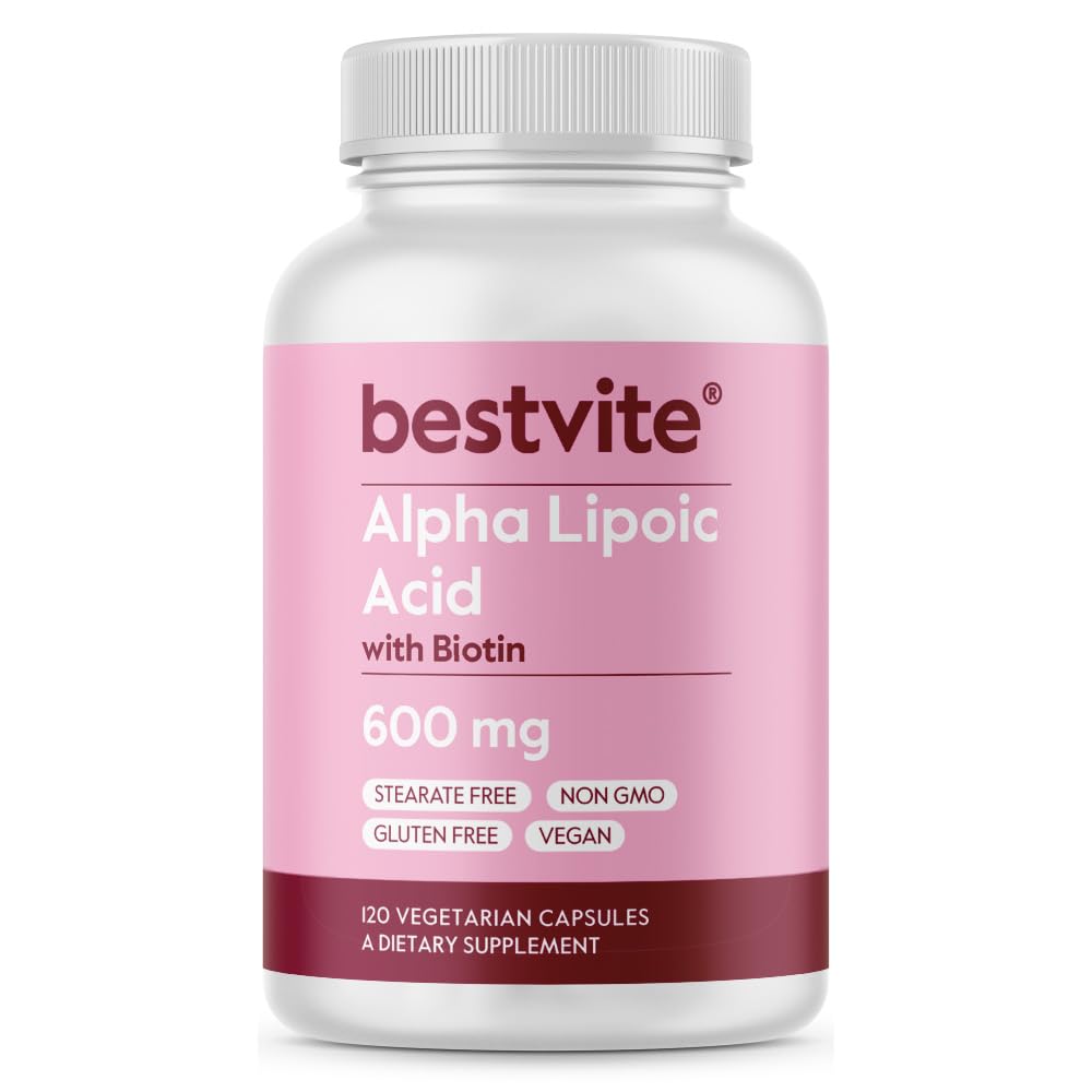 Front view of Alpha Lipoic Acid 600mg with Biotin bottle