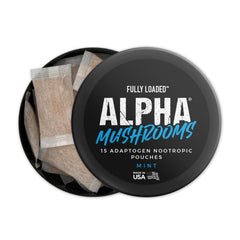 Nutrition facts panel for Alpha Mushrooms label