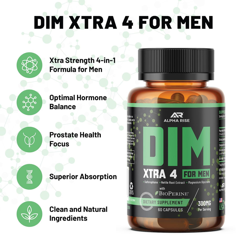 ALPHA RISE stinging nettle root extract label close-up emphasizes prostate health support.