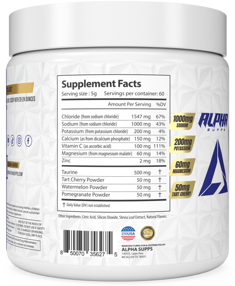 Alpha Supps Alpha Lytes glass with salted watermelon strawberry demonstrates refreshing flavor with electrolyte balance.