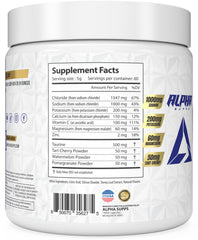 Alpha Supps Alpha Lytes glass with salted watermelon strawberry demonstrates refreshing flavor with electrolyte balance.