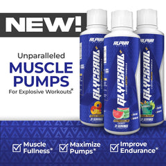 Alpha Supps Glycerol+ glass with liquid emphasizes muscle fullness and hydration