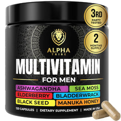 Bottle of Alpha Tribe Men's Multivitamin with sea moss and herbs