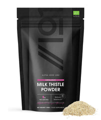 ALPHA01 Organic Milk Thistle Powder 150g bottle - front view