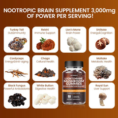 Bottle label indicating 3500mg per serving and 350mg per mushroom extract