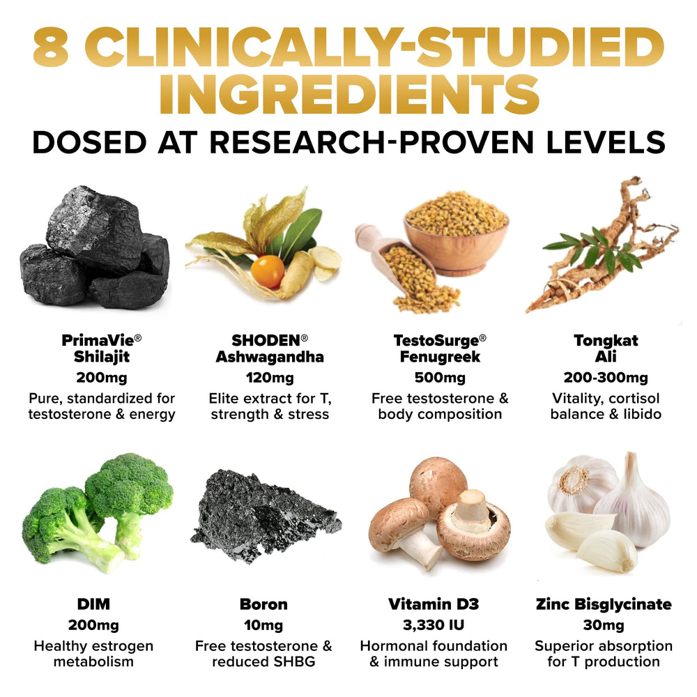 ALPHA LION Superhuman Test Shoden Ashwagandha visual highlights stress relief and mental focus potential.
