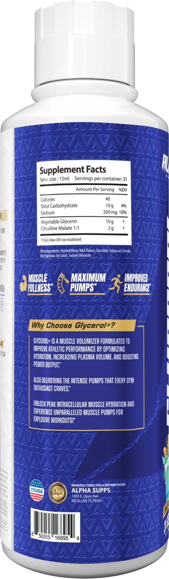 Alpha Supps Glycerol+ closeup texture of smooth liquid for easy mixing and pumps
