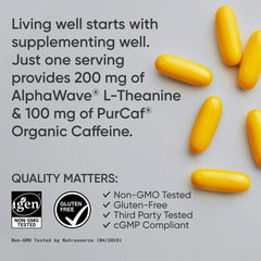 Formulation ingredients: Alphawave L-Theanine and PurCaf Caffeine