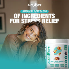 Ingredients panel showing Rhodiola Rosea, Holy Basil, and Magnesium Glycinate