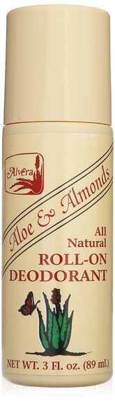 Alvera All Natural Roll-On Deodorant Aloe and Almonds 3 oz bottle front view