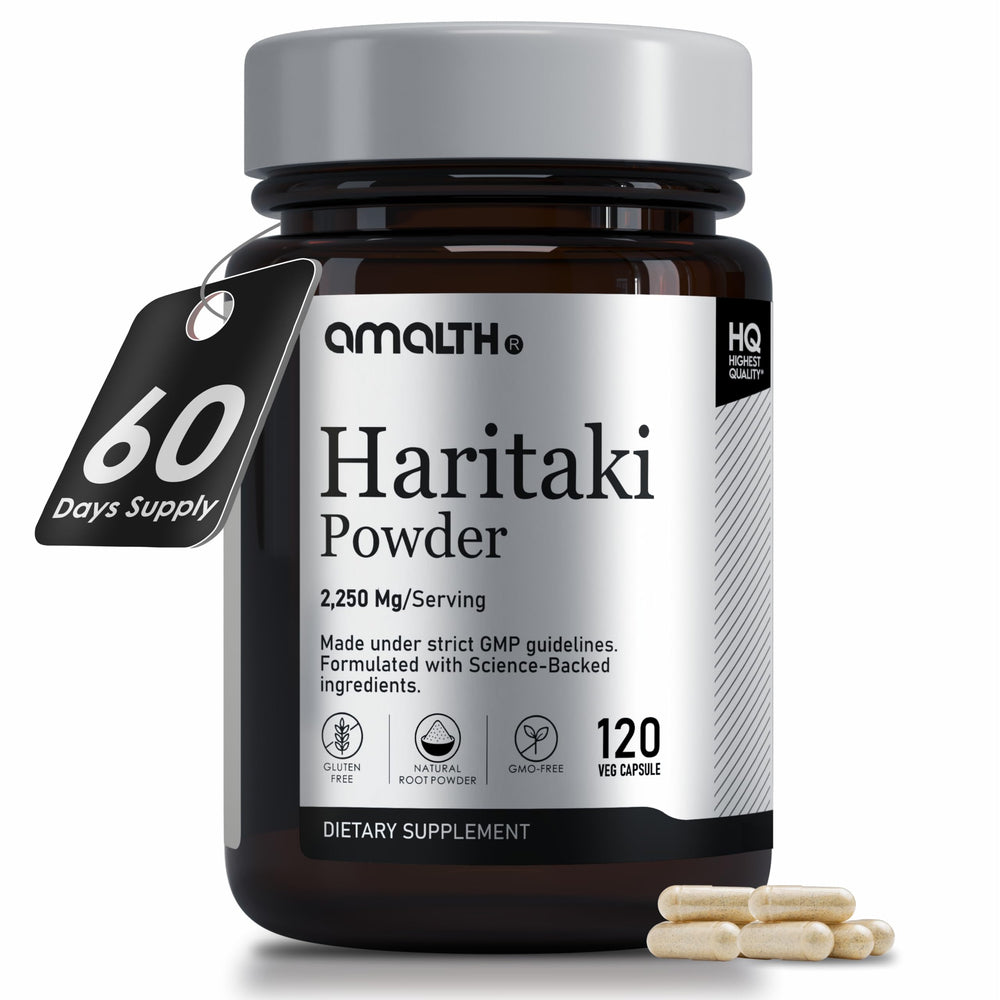 AMALTH Haritaki capsules bottle with 120 capsules label