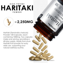 AMALTH vegan non-GMO label on Haritaki capsules signals clean, plant-based wellness.