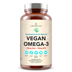Front view of AMANDEAN Vegan Omega-3 Softgels (60-count)