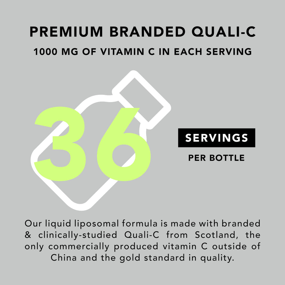 6oz bottle of Amandean liposomal vitamin C with dosing