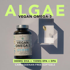 Close-up of vegan omega-3 softgel capsules