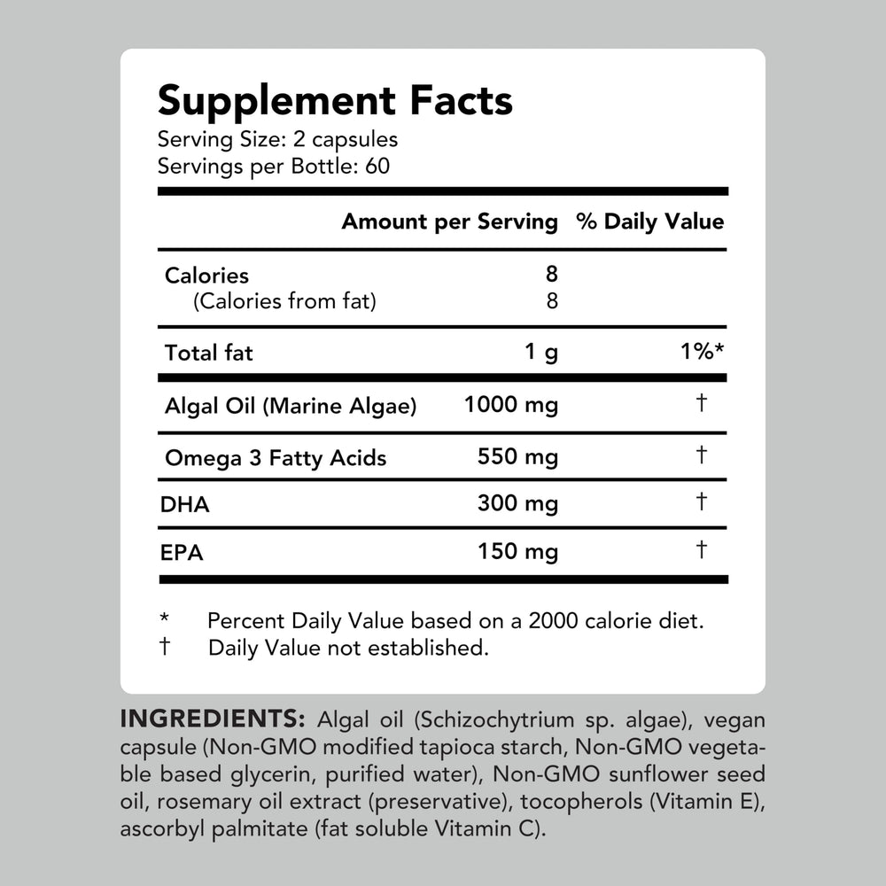 Plant-based omega-3 bottle on white background