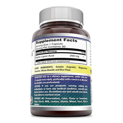 Label for Amazing Formulas Alpha Lipoic Acid 200mg bottle