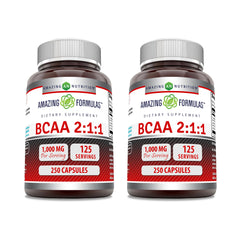 Bottle of Amazing Formulas BCAA 2:1:1 1000 mg serving capsules