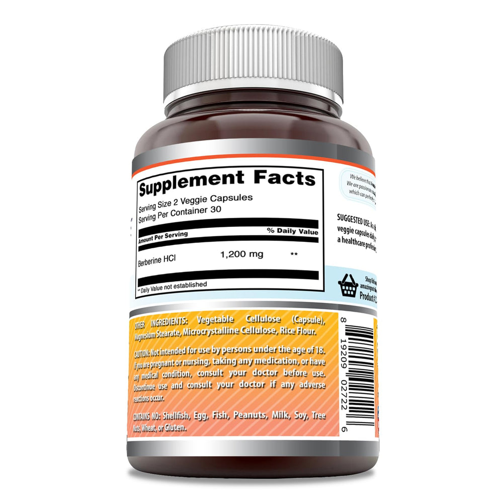 Close-up of Berberine 1200 mg per serving on bottle label