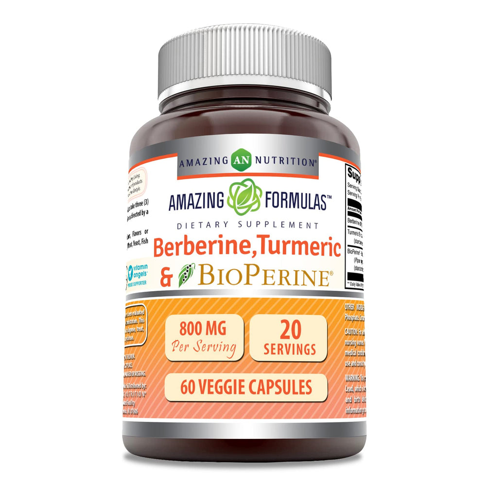 Bottle of Amazing Formulas Berberine Turmeric Bioperine 800mg with 60 veggie capsules