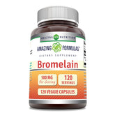 Bottle of Amazing Formulas Bromelain Supplement 500 mg per serving, 120 veggie capsules