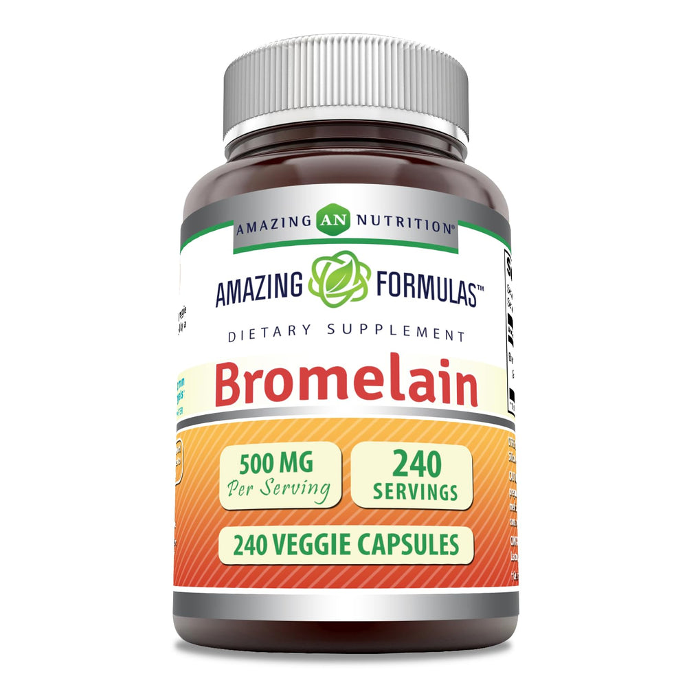 Amazing Formulas Bromelain 500mg 2400 GDU Veggie Capsules bottle label