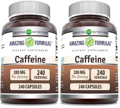 Product bottle showing Amazing Formulas caffeine 200 mg per serving