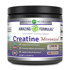 Bottle of Amazing Formulas Micronized Creatine Monohydrate Powder – 5000 mg per serving, USA made