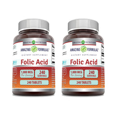 Bottle of Amazing Formulas Folic Acid 1000 mcg tablets, 240 count, 2-pack