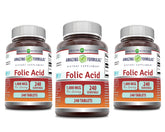 Bottle of Amazing Formulas Folic Acid 1000 mcg tablets, 240 count, 3 pack, USA made