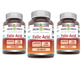 Bottle of Amazing Formulas Folic Acid 5000 mcg – 120 tablets – 3 pack