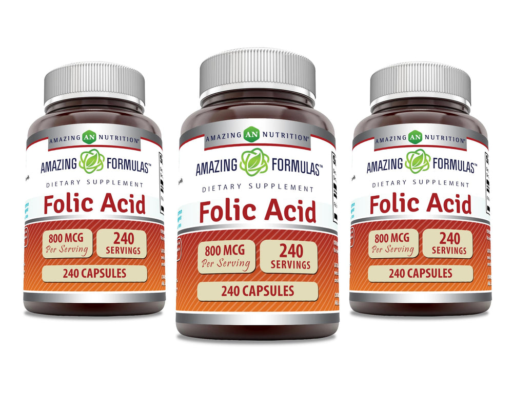 Amazing Formulas Folic Acid 800 mcg 240 capsules bottle - Non-GMO Gluten Free Made in USA