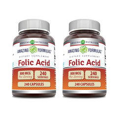 Amazing Formulas Folic Acid 800 mcg, 240 capsules bottle - Vitamin B9 supplement, Non-GMO, Gluten Free, Made in USA