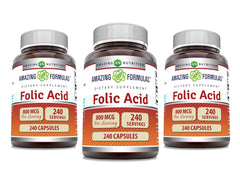 Amazing Formulas Folic Acid 800 mcg 240 capsules bottle - Non-GMO Gluten Free Made in USA